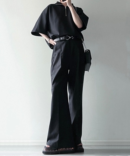 LILL(リル)の「サイドスリットコットンポンチビッグシルエットドレープ5分袖ハーフジップカットソー(Tシャツ/カットソー・メンズ・ホワイト/ネイビー/グレー/ブラック/チャコールグレー/ワイン/ブルーグレー・L/M/S/XL)」の19枚目の写真