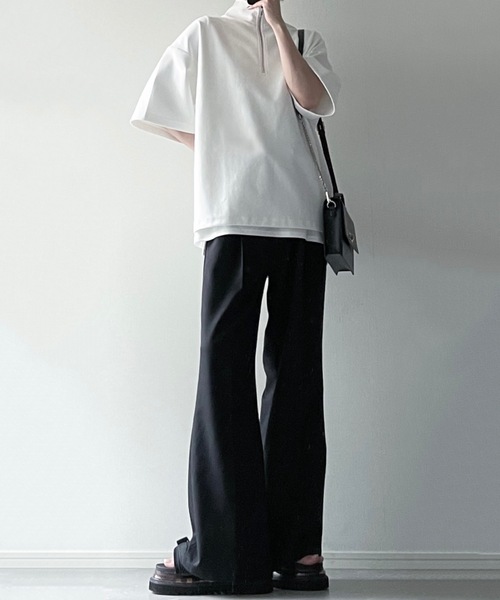 LILL(リル)の「サイドスリットコットンポンチビッグシルエットドレープ5分袖ハーフジップカットソー(Tシャツ/カットソー・メンズ・ホワイト/ネイビー/グレー/ブラック/チャコールグレー/ワイン/ブルーグレー・L/M/S/XL)」の21枚目の写真