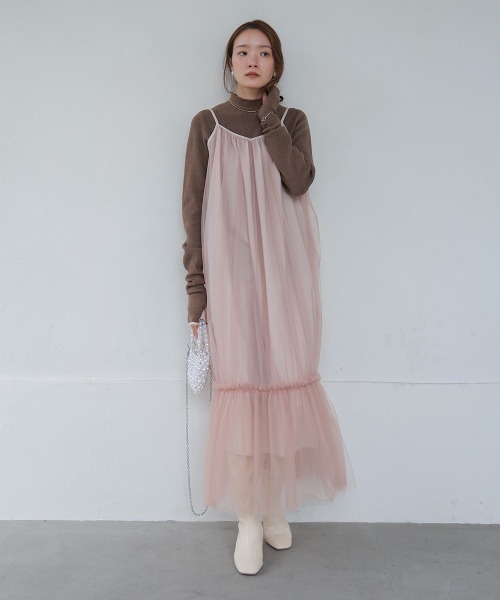 SinceThenキュート パフ ティアード チュール ワンピース short Outfitter lab｜チュールティアードミニキャミワンピース