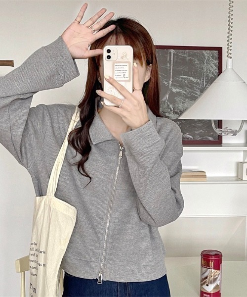 LADY LIKE(レディライク)の「ダブルジップ襟付きトップス(Tシャツ/カットソー・レディース・ブラック/サックスブルー/グレー/アイボリー・M)」の21枚目の写真