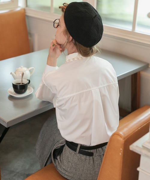 BONLECILL noir（ボンルシールノワール）の「【BONLECILL noir】2wayサテンカラークレリックパール/ビジューブラウス（シャツ/ブラウス・レディース・オフホワイト/ブラック/ブルー/チャコールグレー/ブルー系1/ブラック系1/グレー系1/ホワイト系1・FREE）」の17枚目の写真