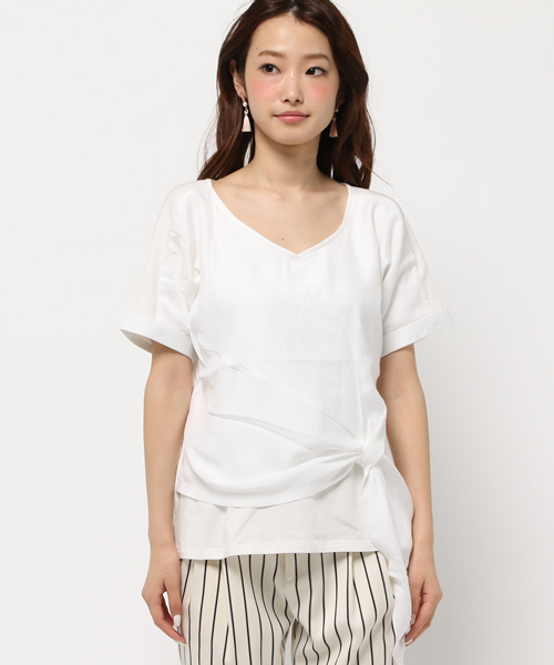 ROSE BUD COUPLES (ローズ バッド カップルズ)の「S-LCTT-15148 ASYMMETRY V/N S/S TOP(Tシャツ/カットソー・レディース・ホワイト/ブラック/オリーブ・ONE SIZE)」の11枚目の写真