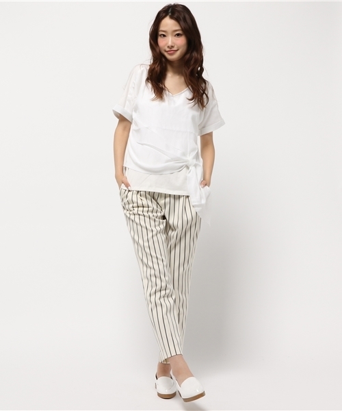 ROSE BUD COUPLES (ローズ バッド カップルズ)の「S-LCTT-15148 ASYMMETRY V/N S/S TOP(Tシャツ/カットソー・レディース・ホワイト/ブラック/オリーブ・ONE SIZE)」の8枚目の写真