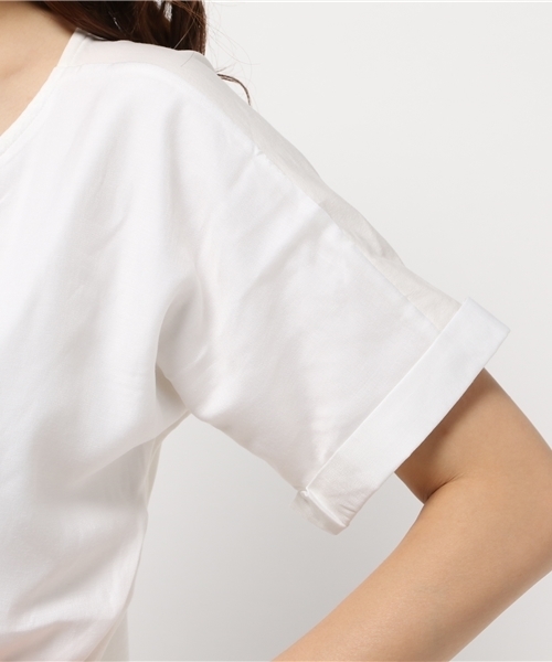 ROSE BUD COUPLES (ローズ バッド カップルズ)の「S-LCTT-15148 ASYMMETRY V/N S/S TOP(Tシャツ/カットソー・レディース・ホワイト/ブラック/オリーブ・ONE SIZE)」の6枚目の写真