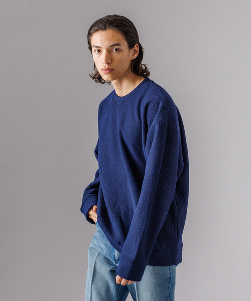 MYSELF ABAHOUSE(マイセルフアバハウス)の「ハニカム 裏起毛 クルーネック トレーナー カットソー(Tシャツ/カットソー・メンズ・アイボリー/ネイビー/ブラック・M/L/LL)」の3枚目の写真