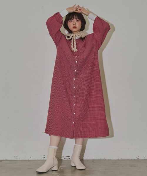 MERLOT（メルロー）の「クレリックシャツワンピース（ワンピース・レディース・レッド/チェック/ブラック・FREE）」の20枚目の写真