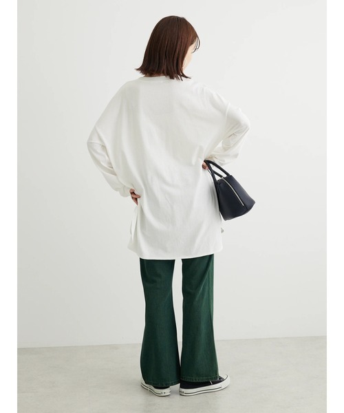 Green　Parks（グリーンパークス）の「ワンポイントカレッジロゴ裾ラウンドチュニック（チュニック・レディース・パープル/オフホワイト/ダークグレー・FREE）」の6枚目の写真