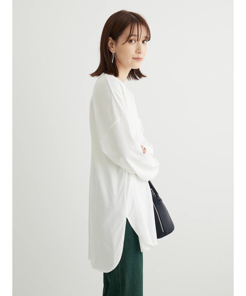 Green　Parks（グリーンパークス）の「ワンポイントカレッジロゴ裾ラウンドチュニック（チュニック・レディース・パープル/オフホワイト/ダークグレー・FREE）」の9枚目の写真