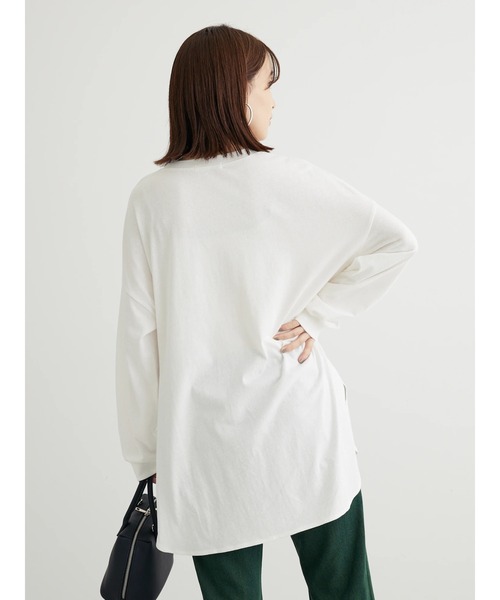 Green　Parks（グリーンパークス）の「ワンポイントカレッジロゴ裾ラウンドチュニック（チュニック・レディース・パープル/オフホワイト/ダークグレー・FREE）」の10枚目の写真