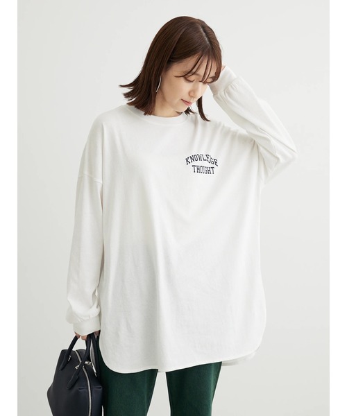 Green　Parks（グリーンパークス）の「ワンポイントカレッジロゴ裾ラウンドチュニック（チュニック・レディース・パープル/オフホワイト/ダークグレー・FREE）」の7枚目の写真