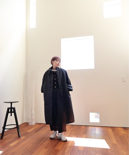 ULEULA（ウルア）の「スタンドカラーシャツコート/ステンカラーシャツコート/スプリングコート（ステンカラーコート・レディース・カーキ/ブラック・FREE）」の3枚目の写真