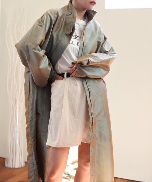 ULEULA（ウルア）の「スタンドカラーシャツコート/ステンカラーシャツコート/スプリングコート（ステンカラーコート・レディース・カーキ/ブラック・FREE）」の13枚目の写真