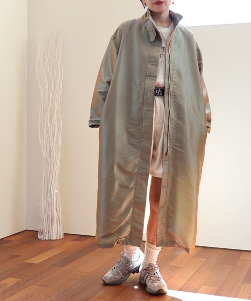 ULEULA（ウルア）の「スタンドカラーシャツコート/ステンカラーシャツコート/スプリングコート（ステンカラーコート・レディース・カーキ/ブラック・FREE）」の7枚目の写真