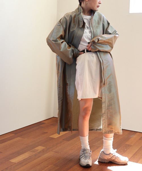 ULEULA（ウルア）の「スタンドカラーシャツコート/ステンカラーシャツコート/スプリングコート（ステンカラーコート・レディース・カーキ/ブラック・FREE）」の8枚目の写真