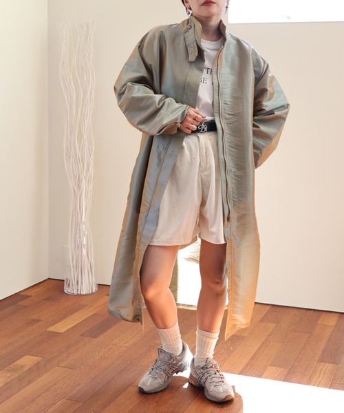 ULEULA（ウルア）の「スタンドカラーシャツコート/ステンカラーシャツコート/スプリングコート（ステンカラーコート・レディース・カーキ/ブラック・FREE）」の9枚目の写真