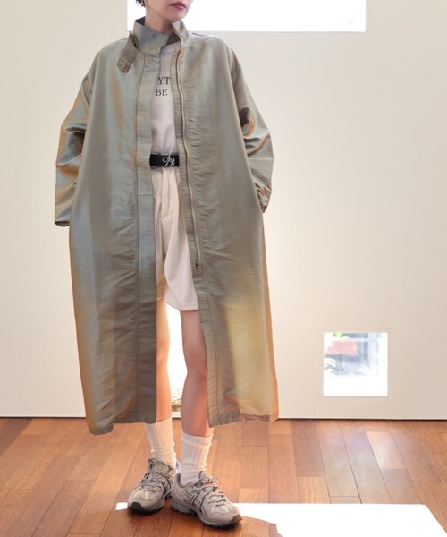 ULEULA（ウルア）の「スタンドカラーシャツコート/ステンカラーシャツコート/スプリングコート（ステンカラーコート・レディース・カーキ/ブラック・FREE）」の10枚目の写真