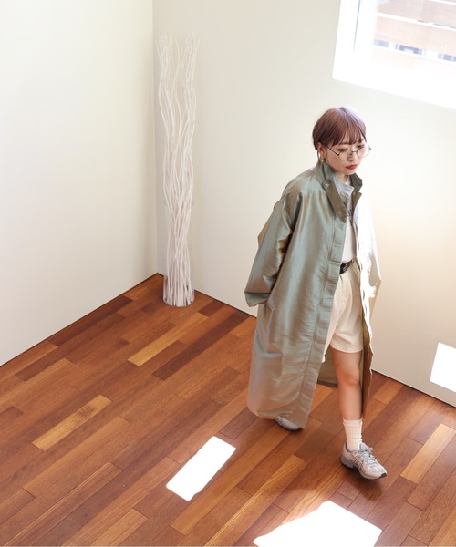 ULEULA（ウルア）の「スタンドカラーシャツコート/ステンカラーシャツコート/スプリングコート（ステンカラーコート・レディース・カーキ/ブラック・FREE）」の16枚目の写真