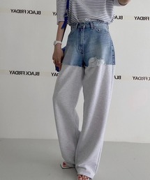▲Sweat Collaboration Damage Denim Pants / 切り替えスウェットダメージデニムパンツ