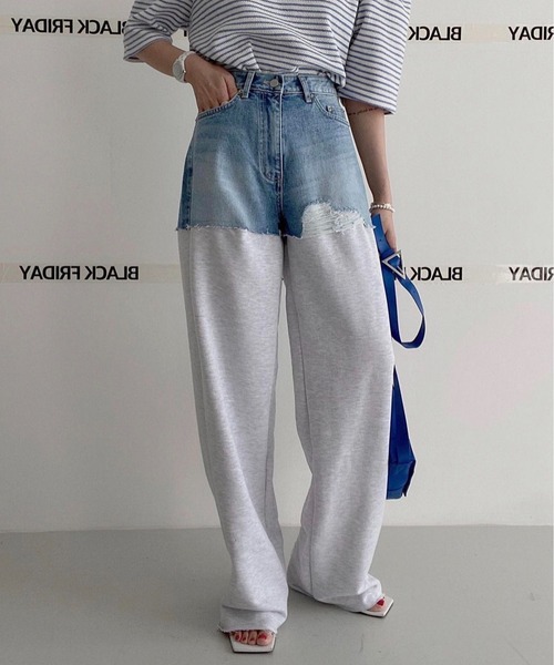ROOPTOKYO（ループトウキョウ）の「▲Sweat Collaboration Damage Denim Pants / 切り替えスウェットダメージデニムパンツ（デニムパンツ・レディース・ブラック/グレー・S/M/L）」の14枚目の写真