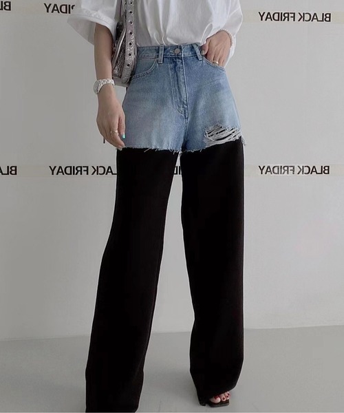 ROOPTOKYO（ループトウキョウ）の「▲Sweat Collaboration Damage Denim Pants / 切り替えスウェットダメージデニムパンツ（デニムパンツ・レディース・ブラック/グレー・S/M/L）」の10枚目の写真
