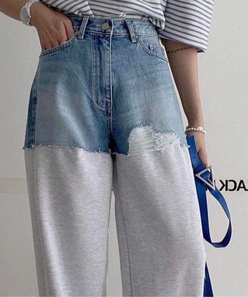 ROOPTOKYO（ループトウキョウ）の「▲Sweat Collaboration Damage Denim Pants / 切り替えスウェットダメージデニムパンツ（デニムパンツ・レディース・ブラック/グレー・S/M/L）」の13枚目の写真
