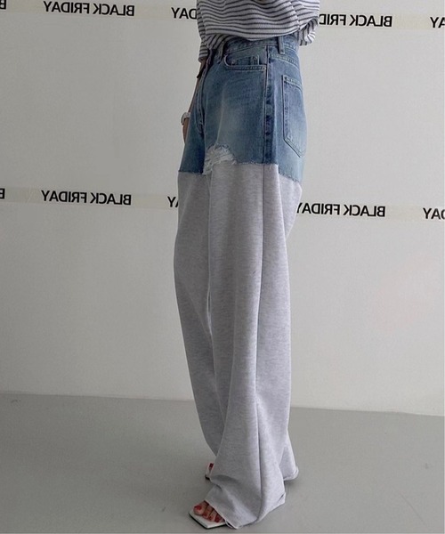 ROOPTOKYO（ループトウキョウ）の「▲Sweat Collaboration Damage Denim Pants / 切り替えスウェットダメージデニムパンツ（デニムパンツ・レディース・ブラック/グレー・S/M/L）」の15枚目の写真
