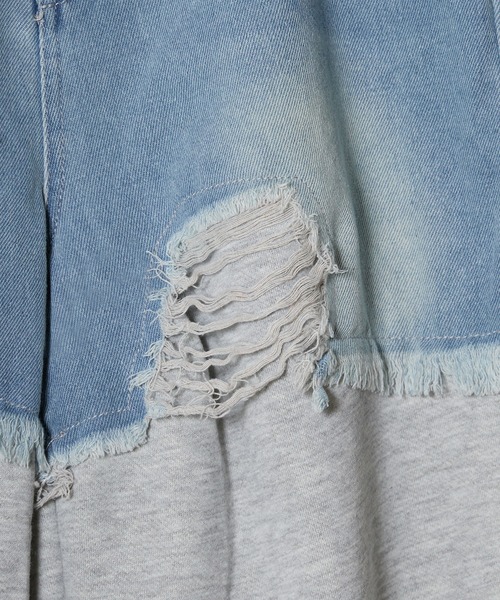 ROOPTOKYO（ループトウキョウ）の「▲Sweat Collaboration Damage Denim Pants / 切り替えスウェットダメージデニムパンツ（デニムパンツ・レディース・ブラック/グレー・S/M/L）」の6枚目の写真