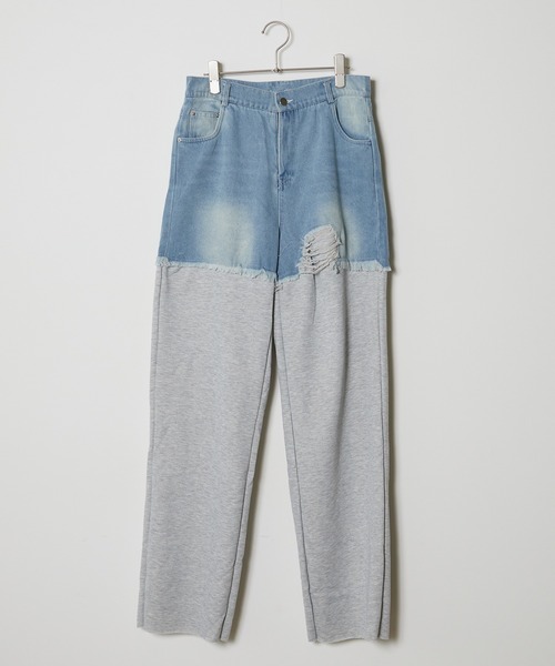 ROOPTOKYO（ループトウキョウ）の「▲Sweat Collaboration Damage Denim Pants / 切り替えスウェットダメージデニムパンツ（デニムパンツ・レディース・ブラック/グレー・S/M/L）」の9枚目の写真