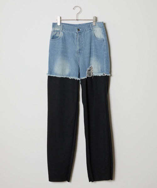 ROOPTOKYO（ループトウキョウ）の「▲Sweat Collaboration Damage Denim Pants / 切り替えスウェットダメージデニムパンツ（デニムパンツ・レディース・ブラック/グレー・S/M/L）」の3枚目の写真