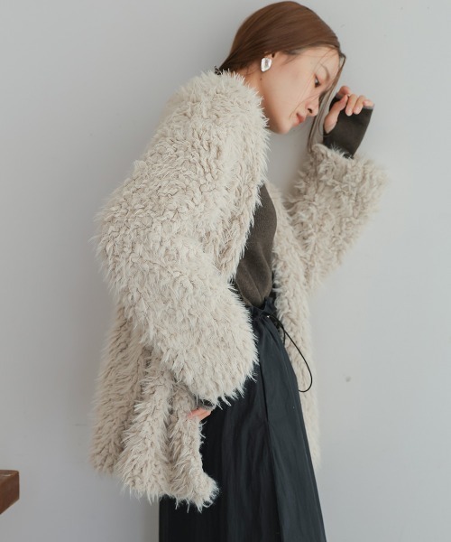 プードル　モップ　ふわふわ　シープボア　カーディガン　コート プードル モップ ふわふわ シープボア カーディガン コート 冬 衣装