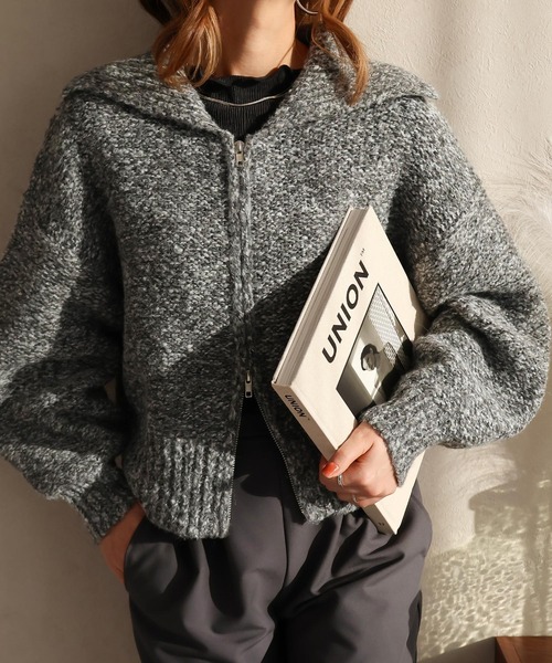 Social GIRL（ソーシャルガール）の「ダブルジップ ニットカーディガン（カーディガン/ボレロ・レディース・ブラック/ライトグレー/グレー/ブルー/グリーン・M）」の4枚目の写真