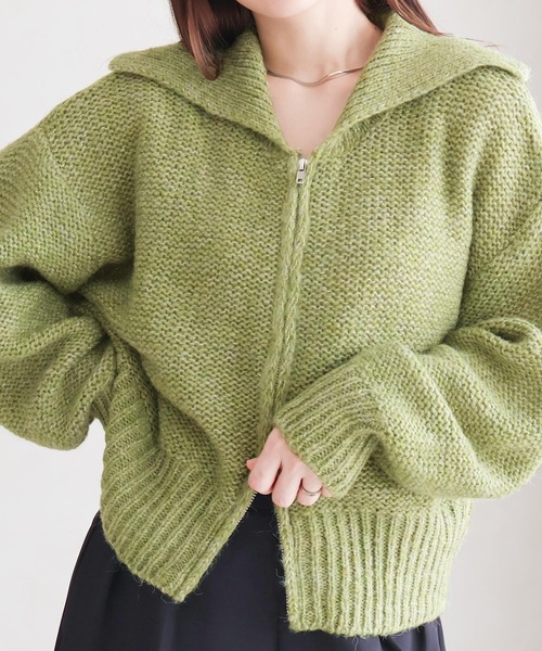 Social GIRL（ソーシャルガール）の「ダブルジップ ニットカーディガン（カーディガン/ボレロ・レディース・ブラック/ライトグレー/グレー/ブルー/グリーン・M）」の5枚目の写真