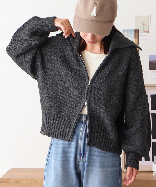 Social GIRL（ソーシャルガール）の「ダブルジップ ニットカーディガン（カーディガン/ボレロ・レディース・ブラック/ライトグレー/グレー/ブルー/グリーン・M）」の2枚目の写真