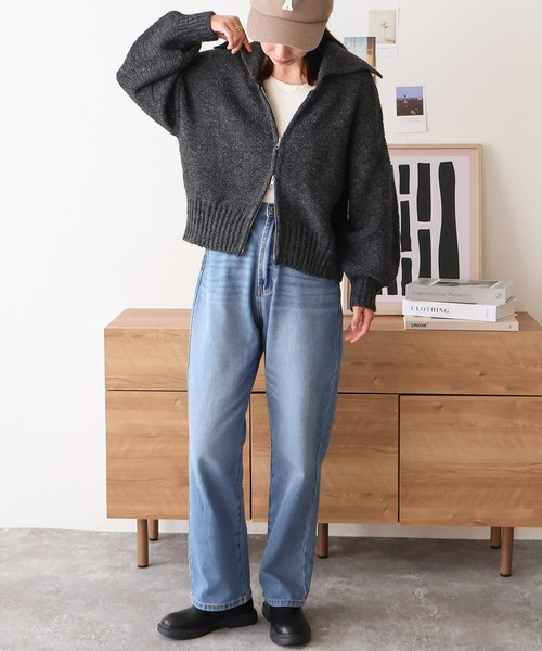 Social GIRL（ソーシャルガール）の「ダブルジップ ニットカーディガン（カーディガン/ボレロ・レディース・ブラック/ライトグレー/グレー/ブルー/グリーン・M）」の22枚目の写真