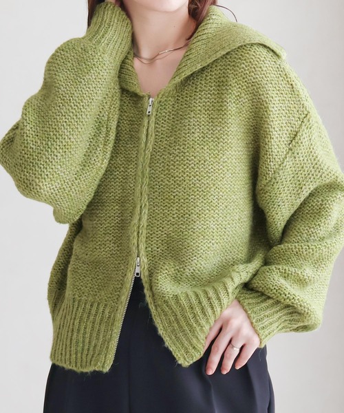 Social GIRL（ソーシャルガール）の「ダブルジップ ニットカーディガン（カーディガン/ボレロ・レディース・ブラック/ライトグレー/グレー/ブルー/グリーン・M）」の8枚目の写真