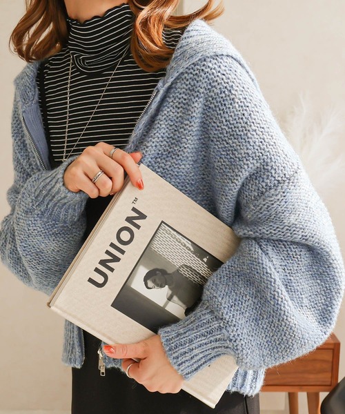 Social GIRL（ソーシャルガール）の「ダブルジップ ニットカーディガン（カーディガン/ボレロ・レディース・ブラック/ライトグレー/グレー/ブルー/グリーン・M）」の6枚目の写真