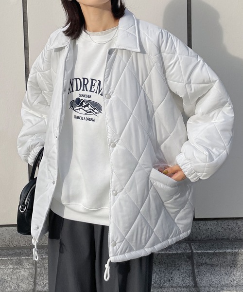 Chillfar（チルファー）の「キルティングオーバージャケット（ブルゾン・レディース・カーキ/アイボリー/ブラック・FREE）」の5枚目の写真