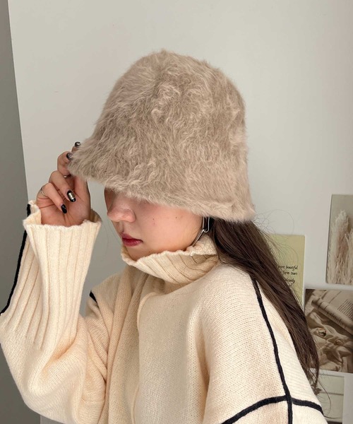 GeeRA（ジーラ）の「シャギーチューリップハット（ハット・レディース・ブラック/オフホワイト/モカ・FREE）」の3枚目の写真