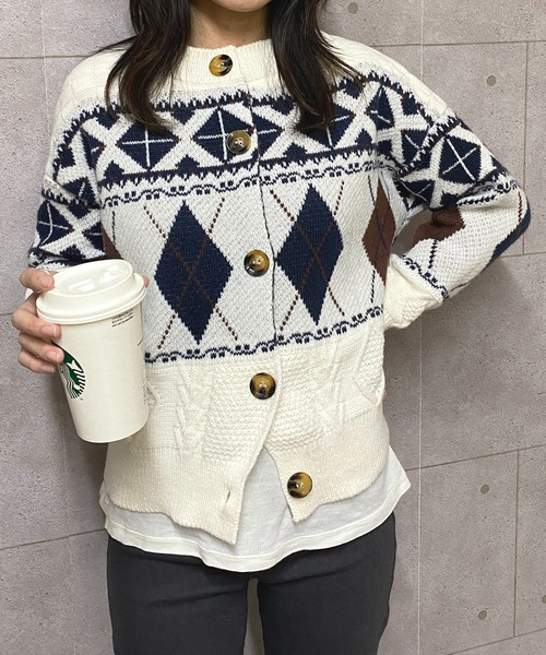 セール】ノルディック柄ニットカーディガン（ニット/セーター）｜NANEA