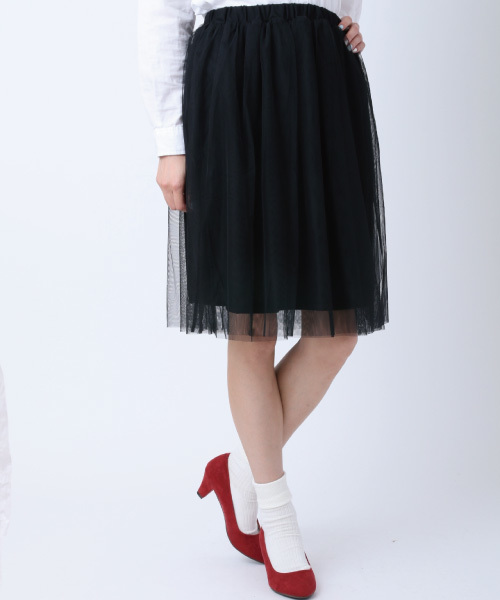 earth music&ecology（アースミュージックアンドエコロジー）の「ミディチュールスカート（スカート・レディース・ライトグレー/アイボリー/ブラック・FREE）」の2枚目の写真