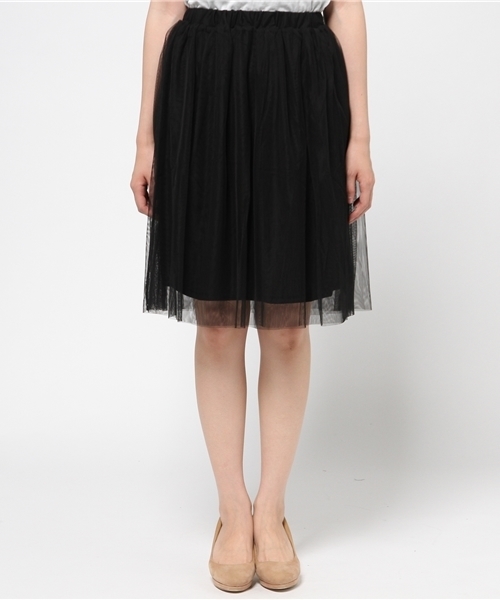 earth music&ecology（アースミュージックアンドエコロジー）の「ミディチュールスカート（スカート・レディース・ライトグレー/アイボリー/ブラック・FREE）」の4枚目の写真