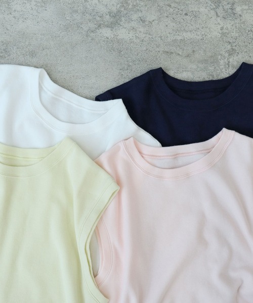 bulle de savon（ビュルデサボン）の「ピマハイゲージスムース ふわふわノースリ（Tシャツ/カットソー・レディース・ネイビー/イエロー/ピンク/ホワイト・FREE）」の5枚目の写真