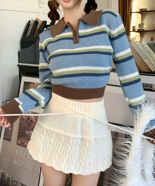 Vipoa(ヴィポア)の「RETRO STRIPE クロップドポロニット(ニット/セーター・レディース・レッド/ブルー・FREE)」の20枚目の写真