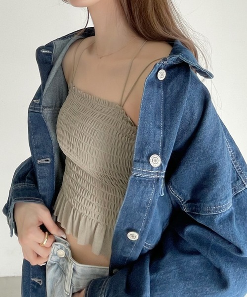 Ada.(エイダ)の「カップ付き ダブルストラップ シャーリング トップス(キャミソール・レディース・グリーン/ピンク/ホワイト/ブラック・FREE)」の15枚目の写真