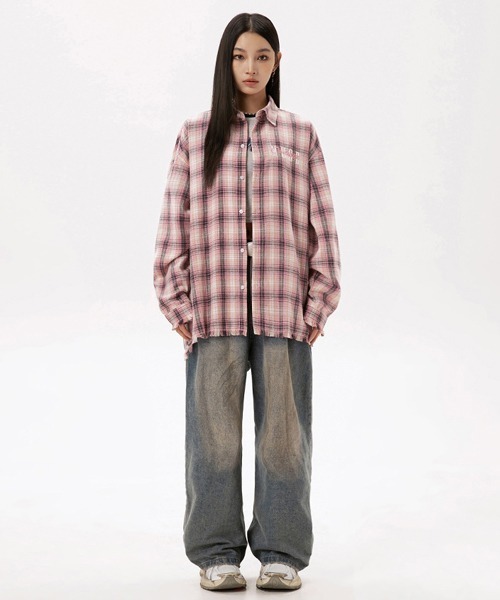 Ressaca(レサーカ)の「ロゴ刺繍フリンジチェックシャツ ダメージ加工 オーバーサイズ(シャツ/ブラウス・メンズ・ブルー/ピンク/ブラック・L/M/XXL/XL)」の17枚目の写真