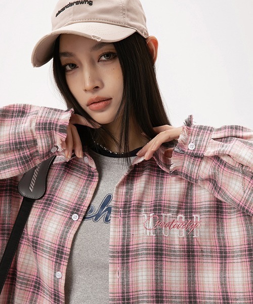 Ressaca(レサーカ)の「ロゴ刺繍フリンジチェックシャツ ダメージ加工 オーバーサイズ(シャツ/ブラウス・メンズ・ブルー/ピンク/ブラック・L/M/XXL/XL)」の16枚目の写真