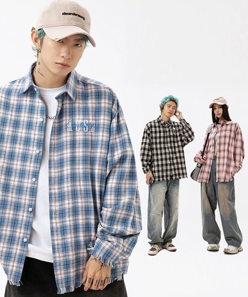 Ressaca(レサーカ)の「ロゴ刺繍フリンジチェックシャツ ダメージ加工 オーバーサイズ(シャツ/ブラウス・メンズ・ブルー/ピンク/ブラック・L/M/XXL/XL)」の18枚目の写真