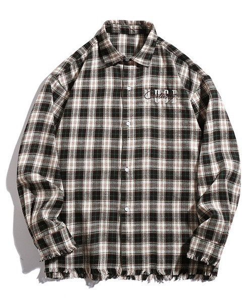 Ressaca(レサーカ)の「ロゴ刺繍フリンジチェックシャツ ダメージ加工 オーバーサイズ(シャツ/ブラウス・メンズ・ブルー/ピンク/ブラック・L/M/XXL/XL)」の8枚目の写真