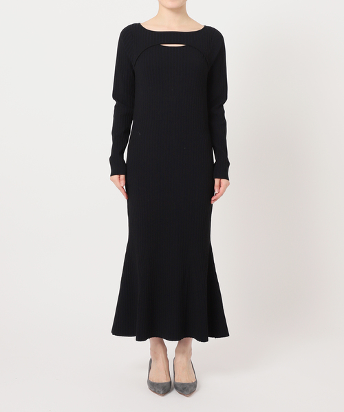 Noble（ノーブル）の「デコルテオープンニットワンピース（ワンピース・レディース・チャコールグレー/ブラック・36/38）」の21枚目の写真