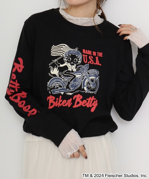 BETTY BOOP（ベティ・ブープ）の「BETTY BOOP(TM) / ベティー ブープ(TM) 長袖Tシャツ（Tシャツ/カットソー・メンズ・ホワイト/チャコールグレー/ブラック/ピンクベージュ・M/L/LL）」の10枚目の写真